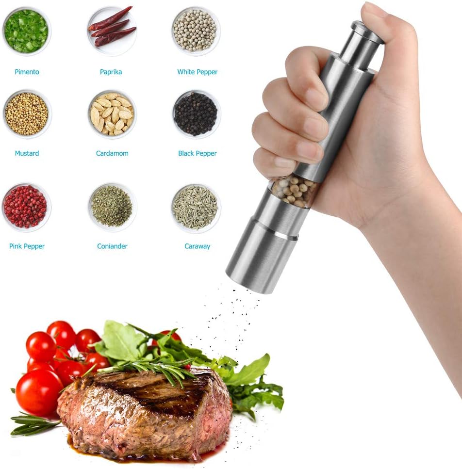 Thumb Press Stainless Steel Pepper Mill Grinder