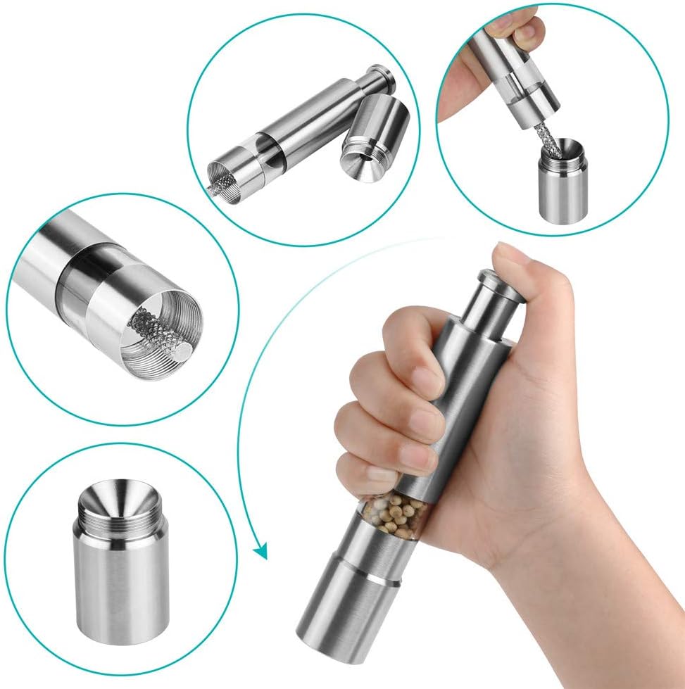 Thumb Press Stainless Steel Pepper Mill Grinder