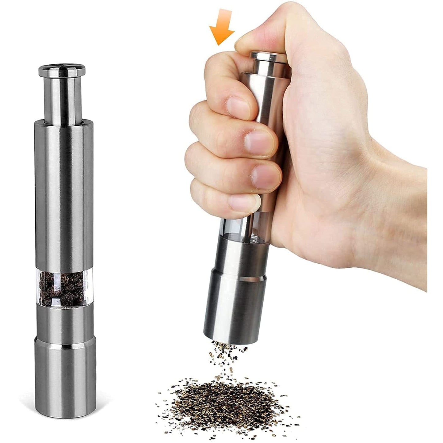 Thumb Press Stainless Steel Pepper Mill Grinder