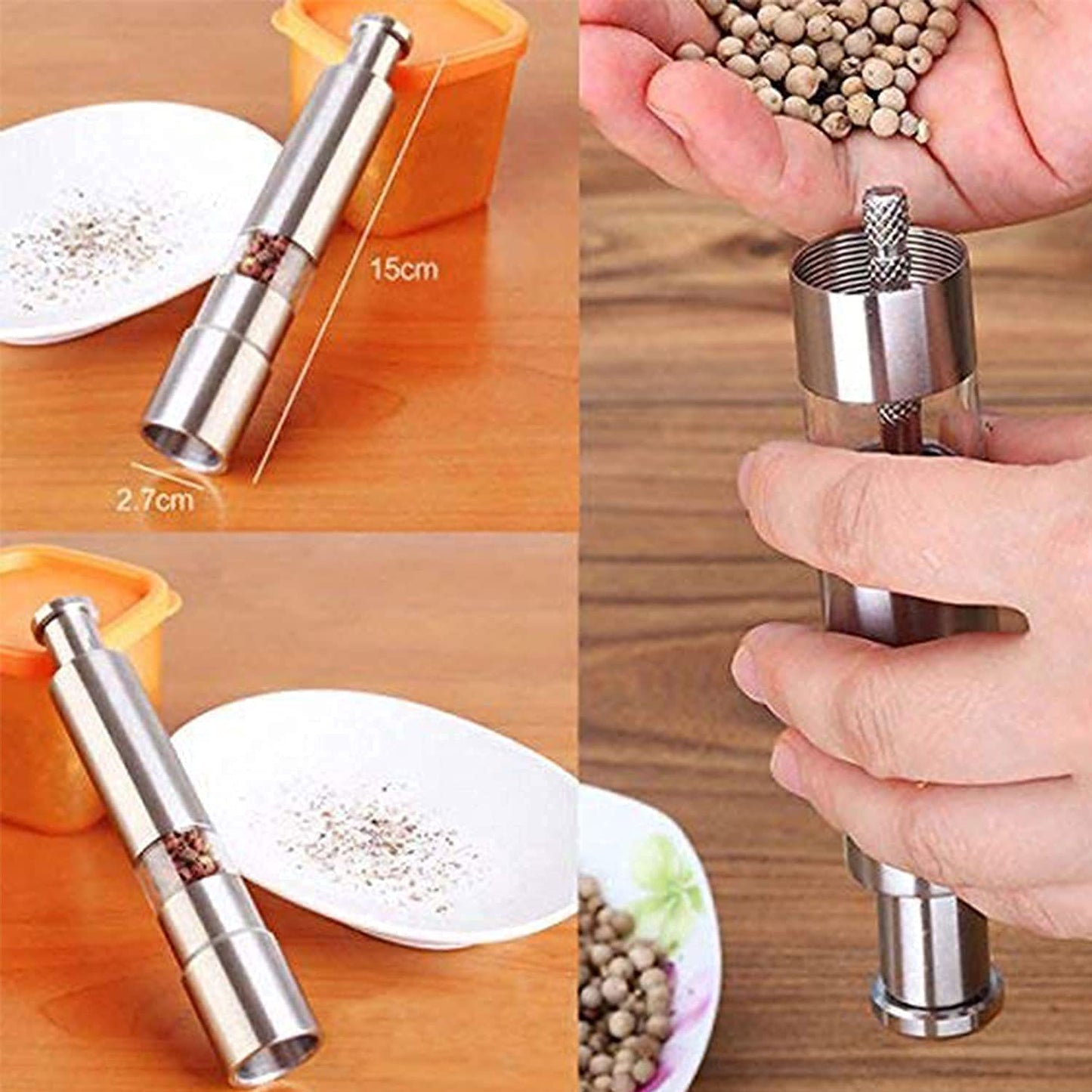 Thumb Press Stainless Steel Pepper Mill Grinder